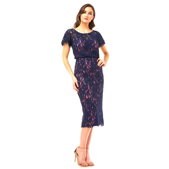 JS Collections Dresses & Skirts - J S Collections Lace Midi Boat Neck Dress size 12